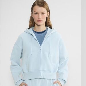 Soft Blue Cropped Boyfriend Cozy Fleece Hoodie